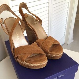 Stuart Weitzman elevate camel suede wedge sandal